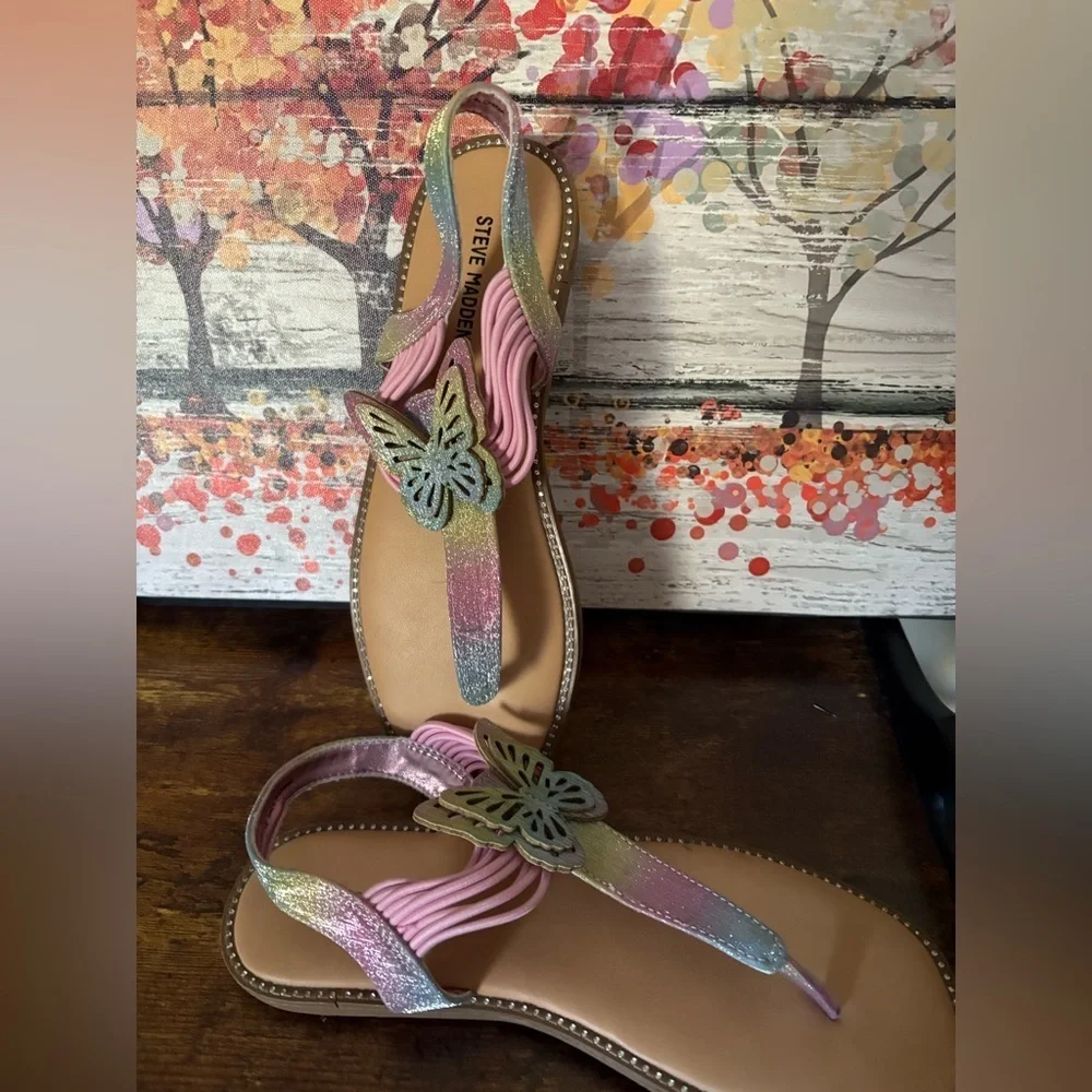 New-Girls Steve Madden Pink and Silver Butterfly Sandals